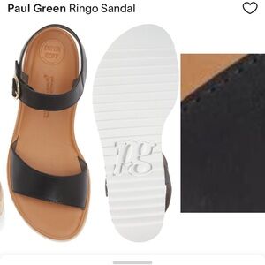 Paul Green Ringo Black  leather Sandals shoes size 8.5 US NWOB